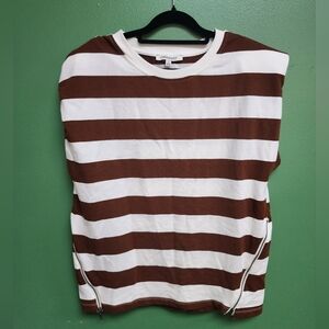Freemarket Brown & White Striped Zip-Hem Sleeveless Top Size Small